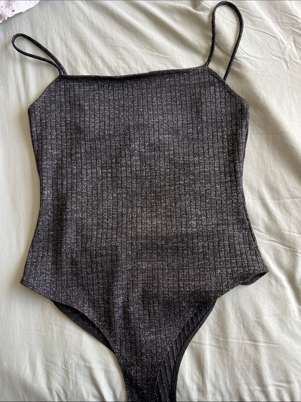 Forever 21 Black Metallic Ribbed Spaghetti Strap Bodysuit